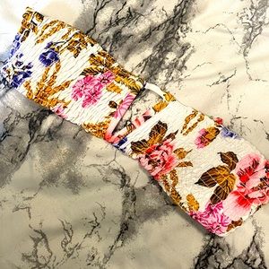 Ruched floral/white bandeau style bikini top SZ M